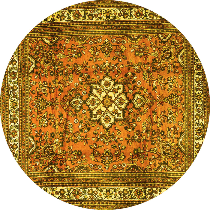 Round Persian Yellow Traditional Rug, tr3947yw