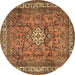 Round Persian Brown Traditional Rug, tr3947brn