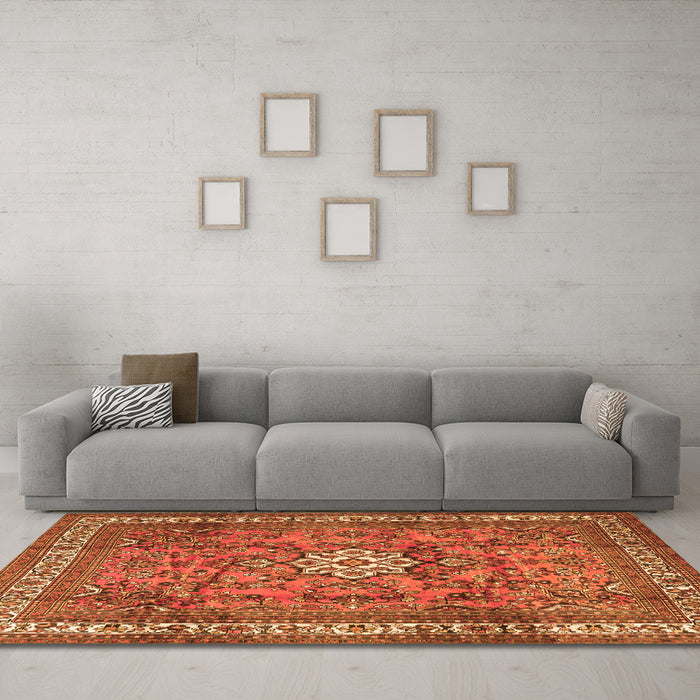 Machine Washable Persian Orange Traditional Area Rugs in a Living Room, wshtr3947org