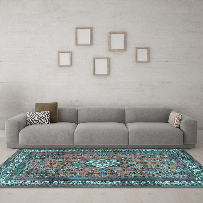 Machine Washable Persian Light Blue Traditional Rug in a Living Room, wshtr3947lblu