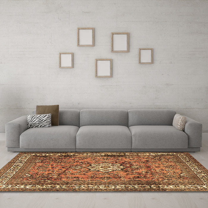 Machine Washable Persian Brown Traditional Rug in a Living Room,, wshtr3947brn