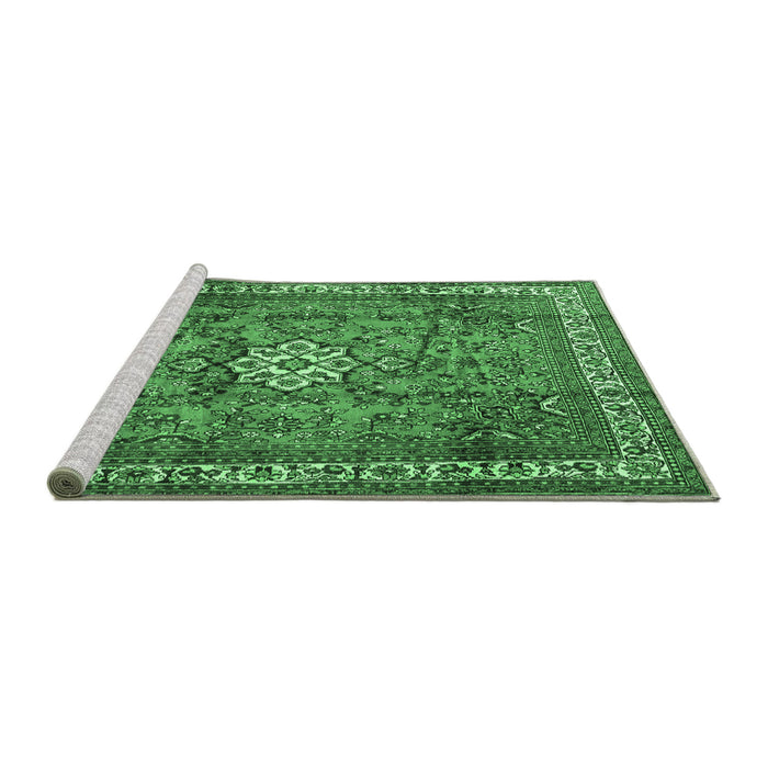 Sideview of Machine Washable Persian Emerald Green Traditional Area Rugs, wshtr3947emgrn