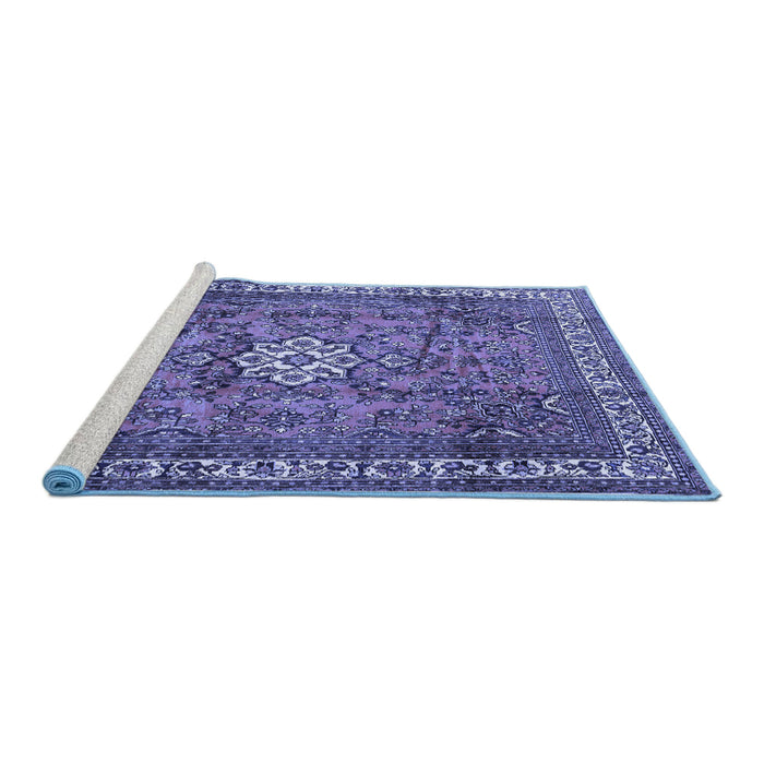 Sideview of Machine Washable Persian Blue Traditional Rug, wshtr3947blu