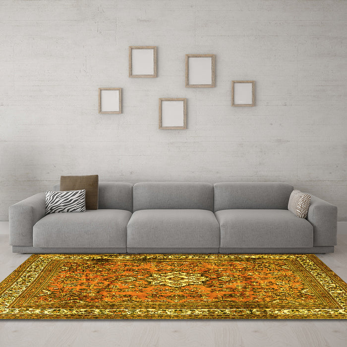 Machine Washable Persian Yellow Traditional Rug in a Living Room, wshtr3947yw