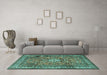 Machine Washable Persian Turquoise Traditional Area Rugs in a Living Room,, wshtr3947turq