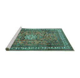 Sideview of Machine Washable Persian Turquoise Traditional Area Rugs, wshtr3947turq