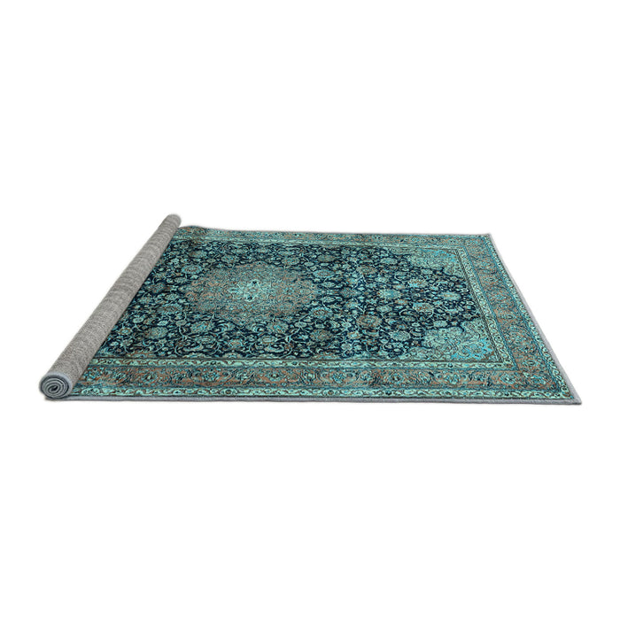 Sideview of Machine Washable Persian Light Blue Traditional Rug, wshtr3948lblu