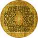 Round Machine Washable Persian Yellow Traditional Rug, wshtr3948yw