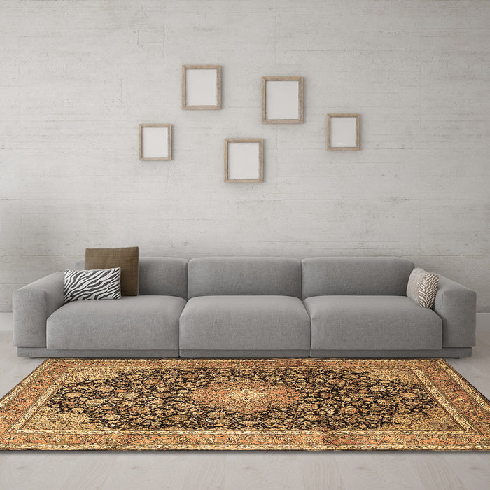 Machine Washable Persian Brown Traditional Rug in a Living Room,, wshtr3948brn