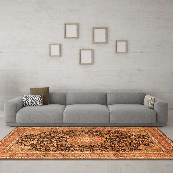 Machine Washable Persian Orange Traditional Area Rugs in a Living Room, wshtr3948org