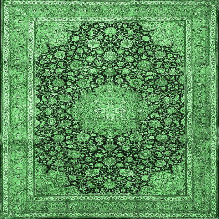 Square Machine Washable Persian Emerald Green Traditional Area Rugs, wshtr3948emgrn