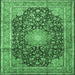 Square Machine Washable Persian Emerald Green Traditional Area Rugs, wshtr3948emgrn