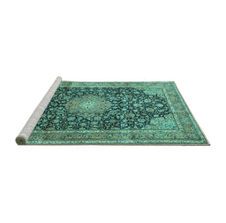 Sideview of Machine Washable Persian Turquoise Traditional Area Rugs, wshtr3948turq