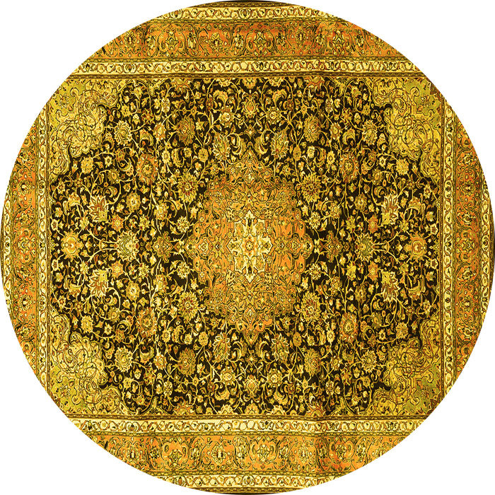 Round Persian Yellow Traditional Rug, tr3948yw