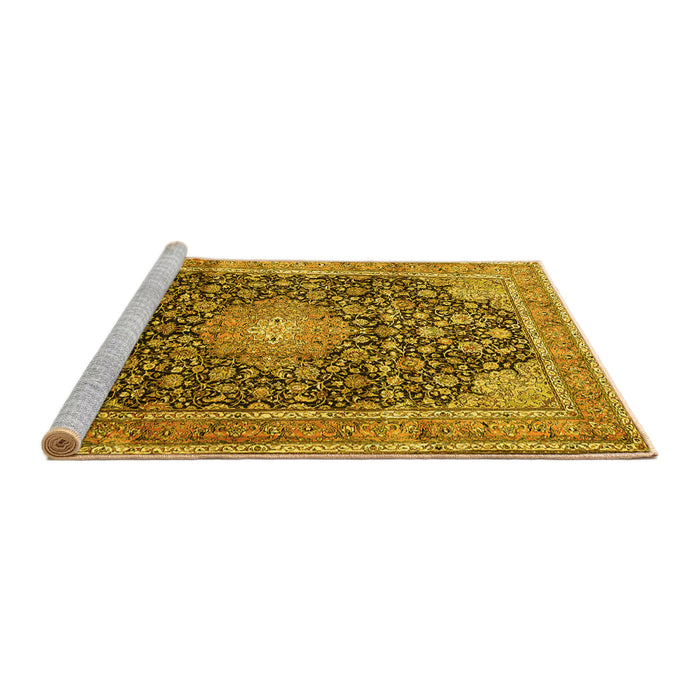 Sideview of Machine Washable Persian Yellow Traditional Rug, wshtr3948yw