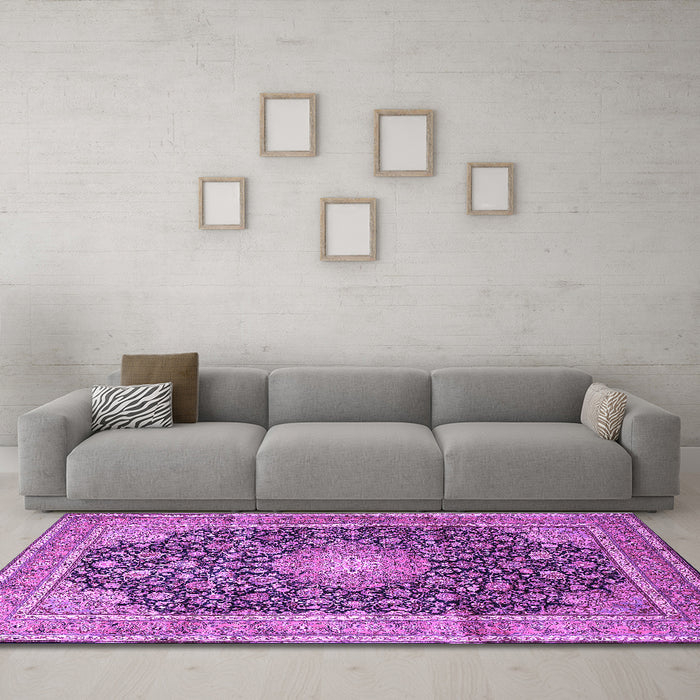 Machine Washable Persian Purple Traditional Area Rugs in a Living Room, wshtr3948pur