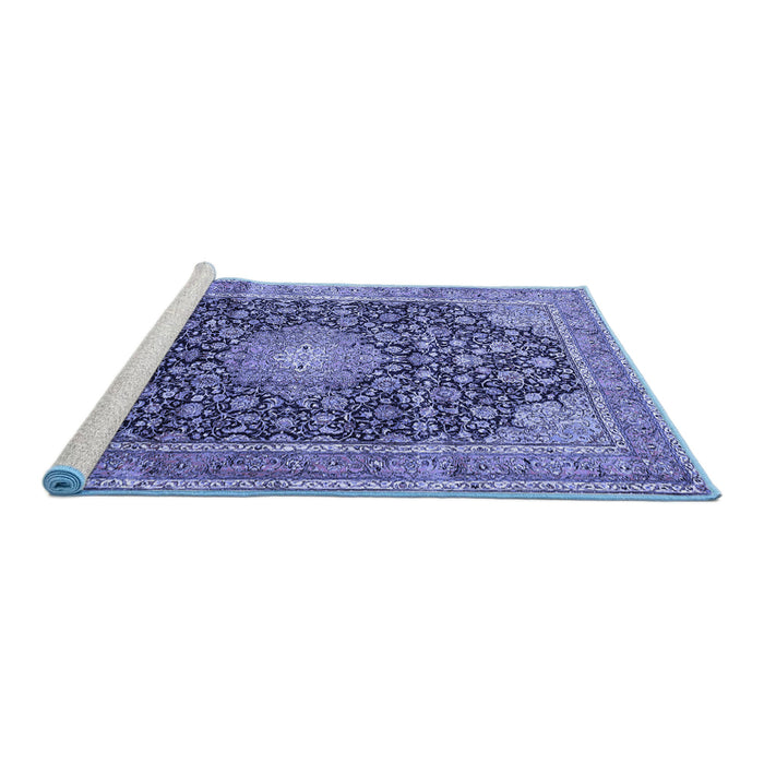 Sideview of Machine Washable Persian Blue Traditional Rug, wshtr3948blu