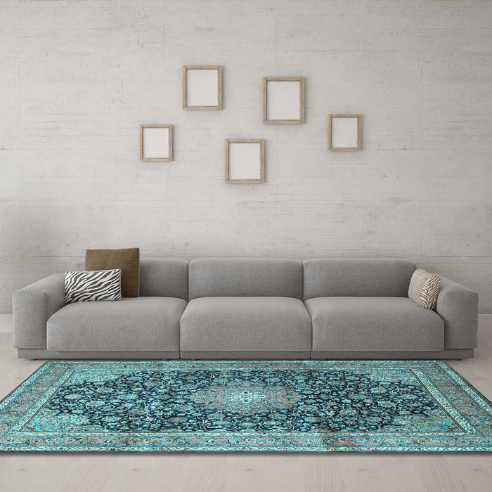 Machine Washable Persian Light Blue Traditional Rug in a Living Room, wshtr3948lblu