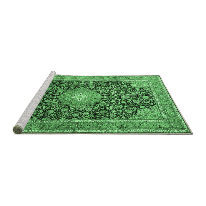Sideview of Machine Washable Persian Emerald Green Traditional Area Rugs, wshtr3948emgrn