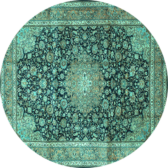 Round Persian Turquoise Traditional Rug, tr3948turq