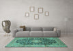 Machine Washable Persian Turquoise Traditional Area Rugs in a Living Room,, wshtr3948turq