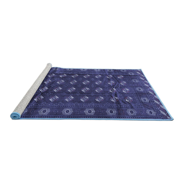 Sideview of Machine Washable Persian Blue Traditional Rug, wshtr3949blu