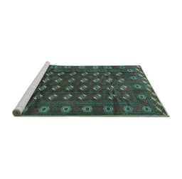 Sideview of Machine Washable Persian Turquoise Traditional Area Rugs, wshtr3949turq