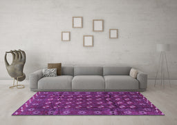 Machine Washable Persian Purple Traditional Area Rugs in a Living Room, wshtr3949pur