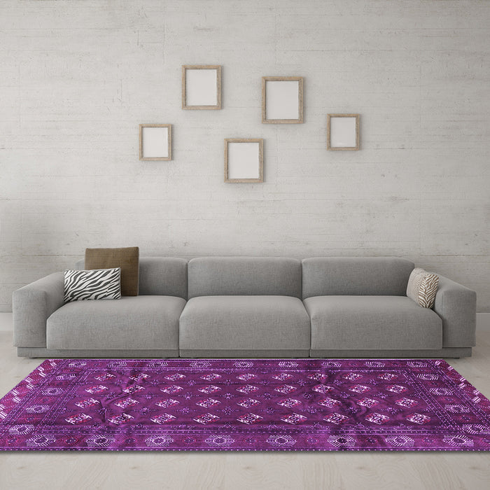 Machine Washable Persian Purple Traditional Area Rugs in a Living Room, wshtr3949pur
