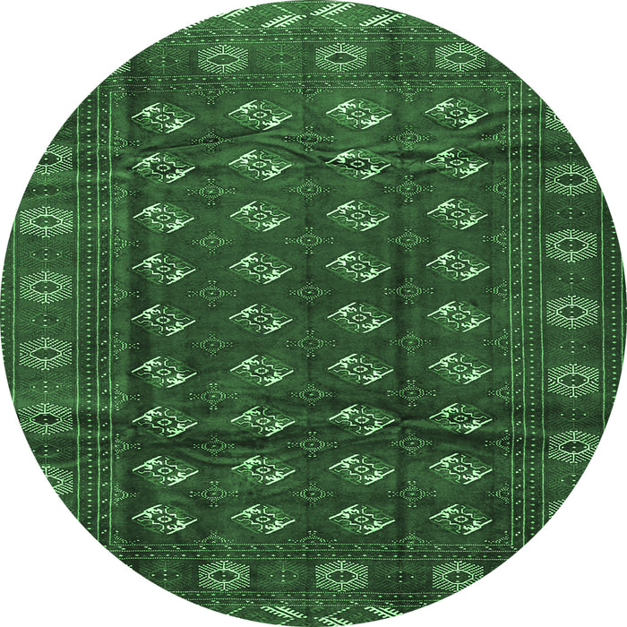 Round Machine Washable Persian Emerald Green Traditional Area Rugs, wshtr3949emgrn