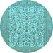 Round Machine Washable Persian Light Blue Traditional Rug, wshtr394lblu