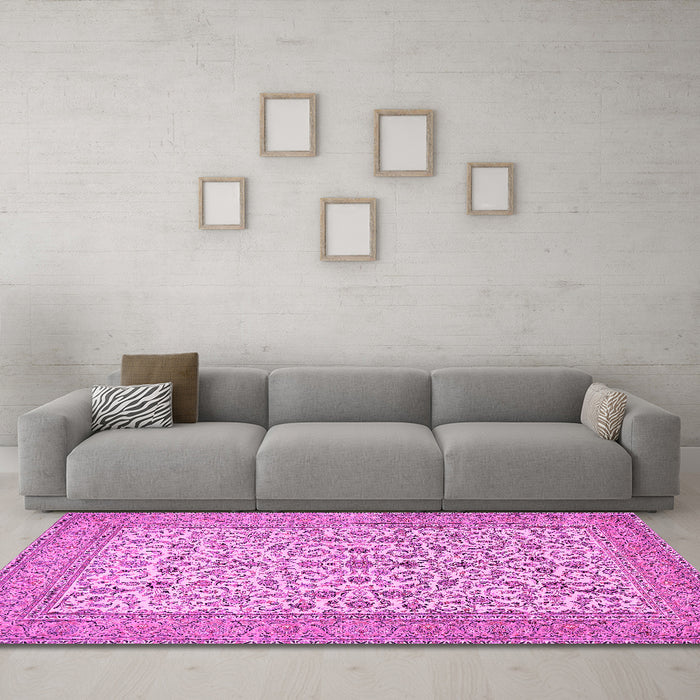 Machine Washable Persian Pink Traditional Rug in a Living Room, wshtr394pnk