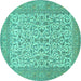 Round Machine Washable Persian Turquoise Traditional Area Rugs, wshtr394turq