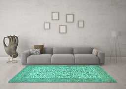 Machine Washable Persian Turquoise Traditional Area Rugs in a Living Room,, wshtr394turq