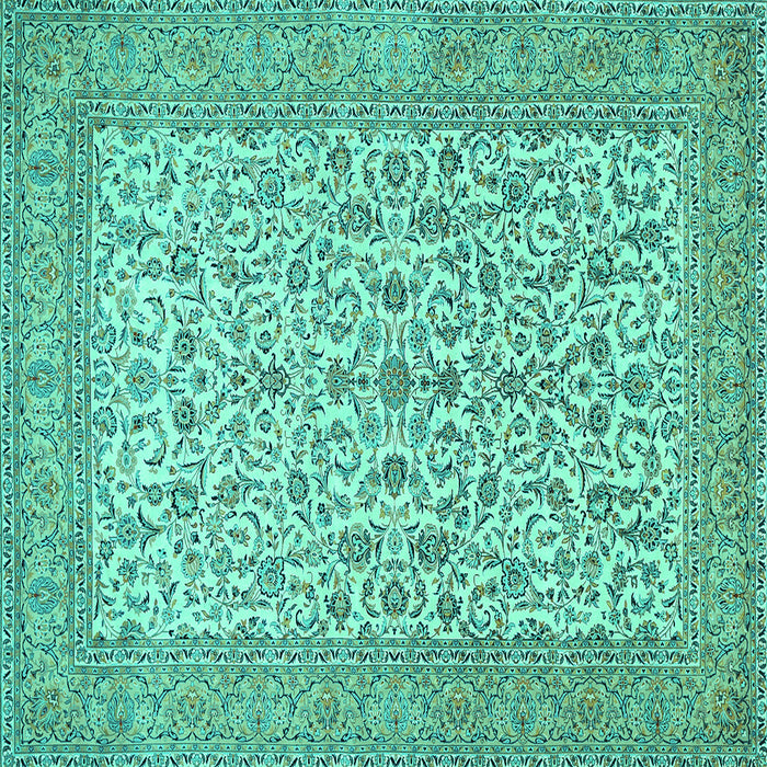 Square Machine Washable Persian Turquoise Traditional Area Rugs, wshtr394turq
