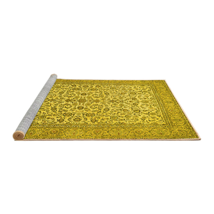 Sideview of Machine Washable Persian Yellow Traditional Rug, wshtr394yw