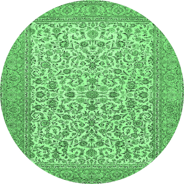 Round Machine Washable Persian Emerald Green Traditional Area Rugs, wshtr394emgrn