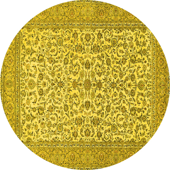 Round Persian Yellow Traditional Rug, tr394yw