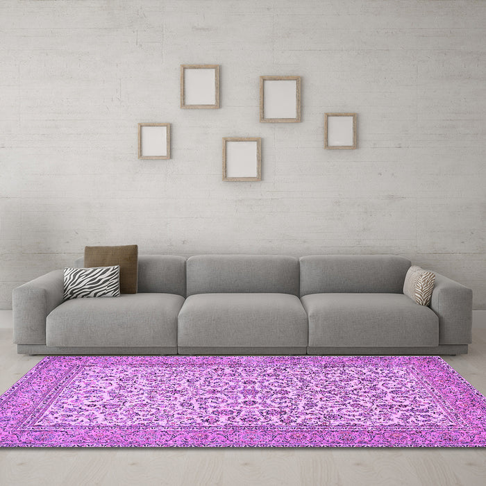 Machine Washable Persian Purple Traditional Area Rugs in a Living Room, wshtr394pur