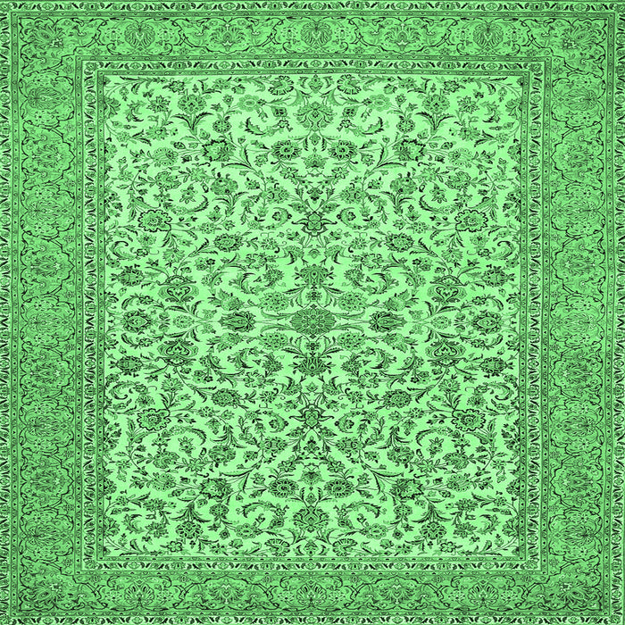 Square Machine Washable Persian Emerald Green Traditional Area Rugs, wshtr394emgrn