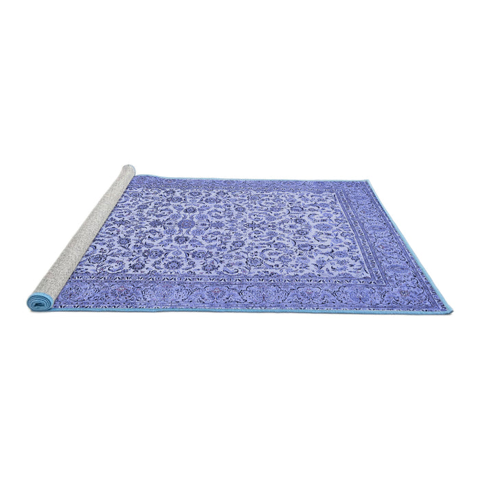 Sideview of Machine Washable Persian Blue Traditional Rug, wshtr394blu