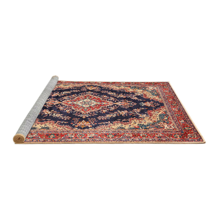 Sideview of Machine Washable Traditional Brown Red Rug, wshtr395