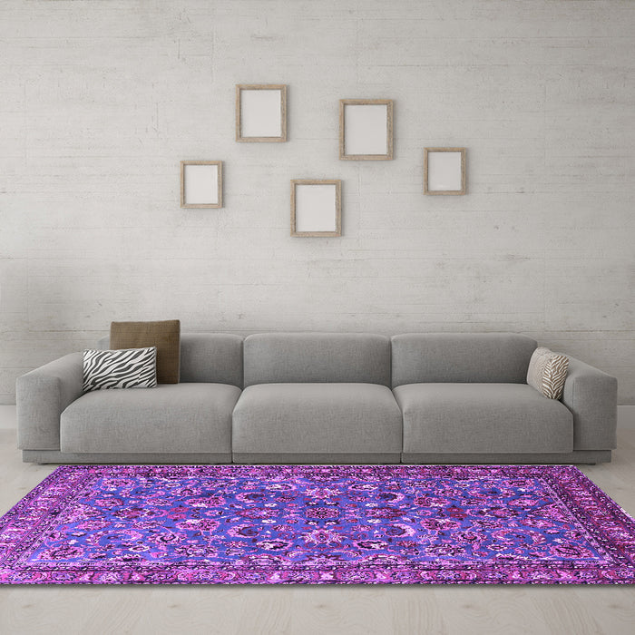 Machine Washable Persian Purple Traditional Area Rugs in a Living Room, wshtr3950pur