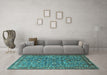 Machine Washable Persian Turquoise Traditional Area Rugs in a Living Room,, wshtr3950turq