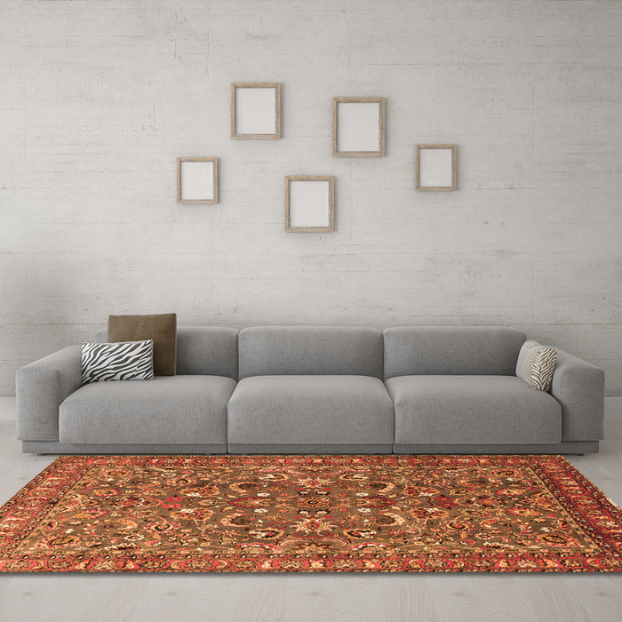 Machine Washable Persian Orange Traditional Area Rugs in a Living Room, wshtr3950org