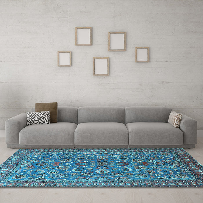 Machine Washable Persian Light Blue Traditional Rug in a Living Room, wshtr3950lblu