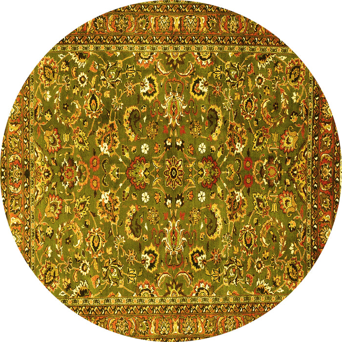 Round Machine Washable Persian Yellow Traditional Rug, wshtr3950yw