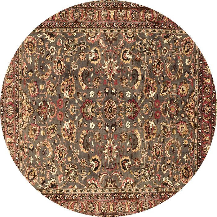Round Machine Washable Persian Brown Traditional Rug, wshtr3950brn