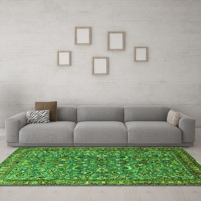 Machine Washable Persian Green Traditional Area Rugs in a Living Room,, wshtr3950grn