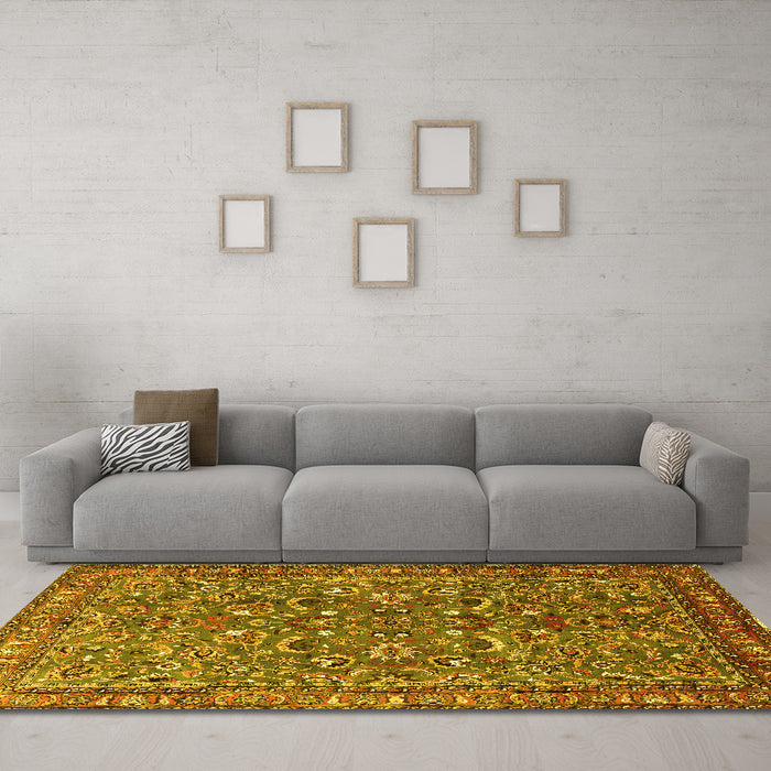 Machine Washable Persian Yellow Traditional Rug in a Living Room, wshtr3950yw